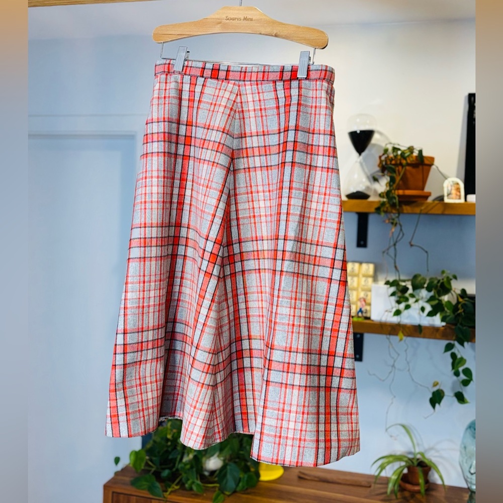 Handmade VTG-Coral and Grey Plaid Midi Skirt - Picture 4 of 10